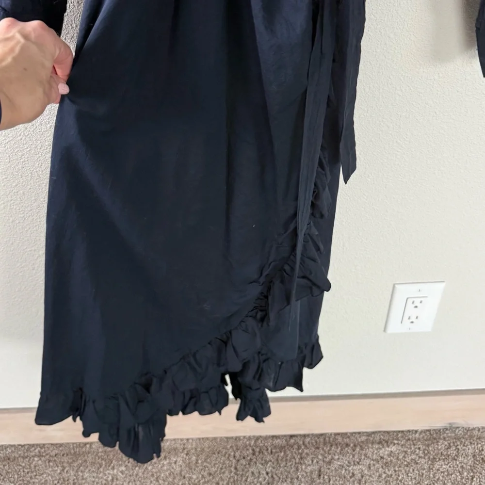 A Shirt Thing Navy Blue Wrap Midi Dress Cotton Casual Boho Minimalist Women M/L - Picture 9 of 15